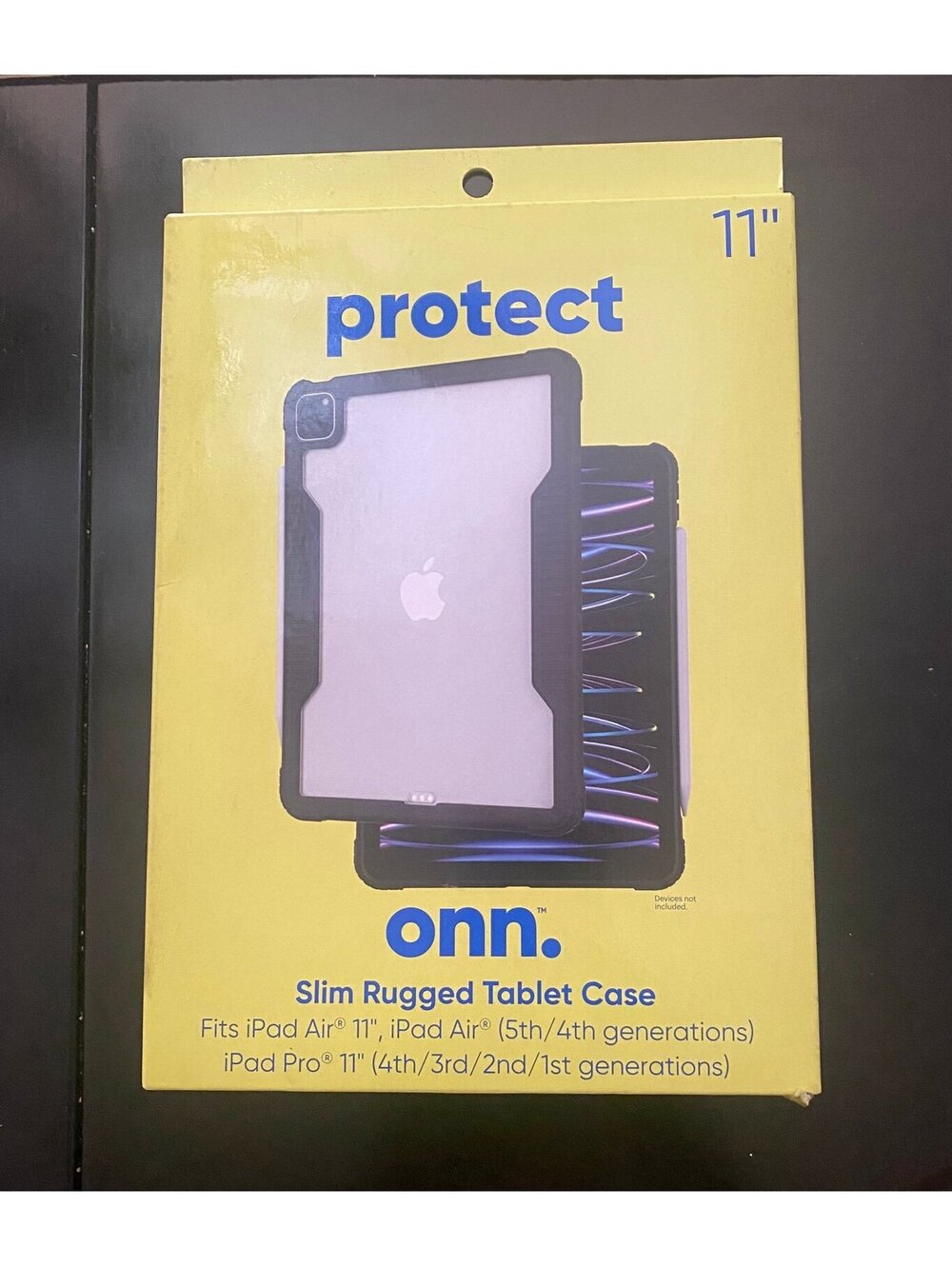 Onn Slim Rugged Case for iPad Pro 11” 1-4 Gen iPad Air 10.9” 4,5 Gen Black/Clear